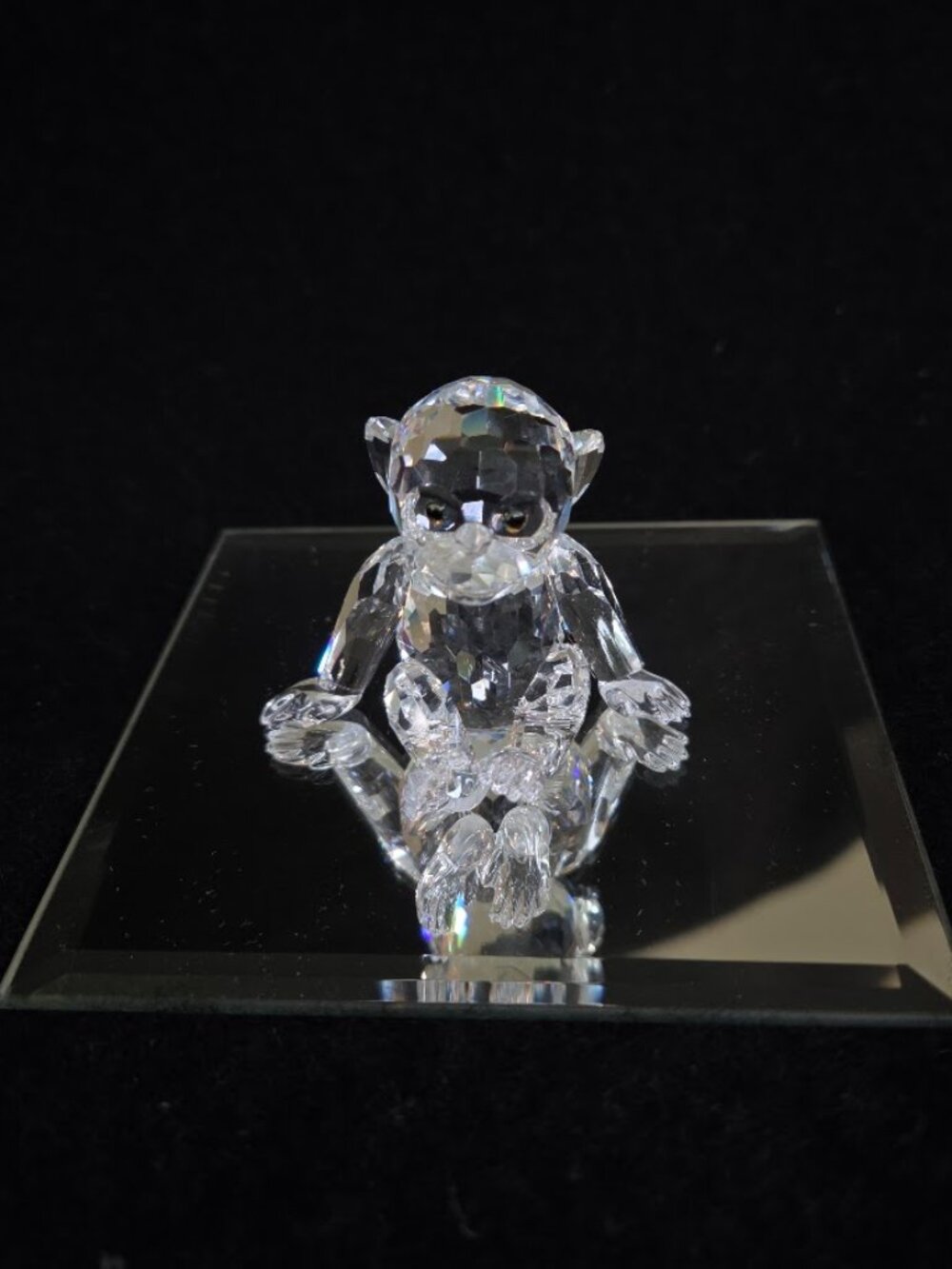 Swarovski Crystal Mini Seated Monkey Figurine (with Mirror Display Stand)